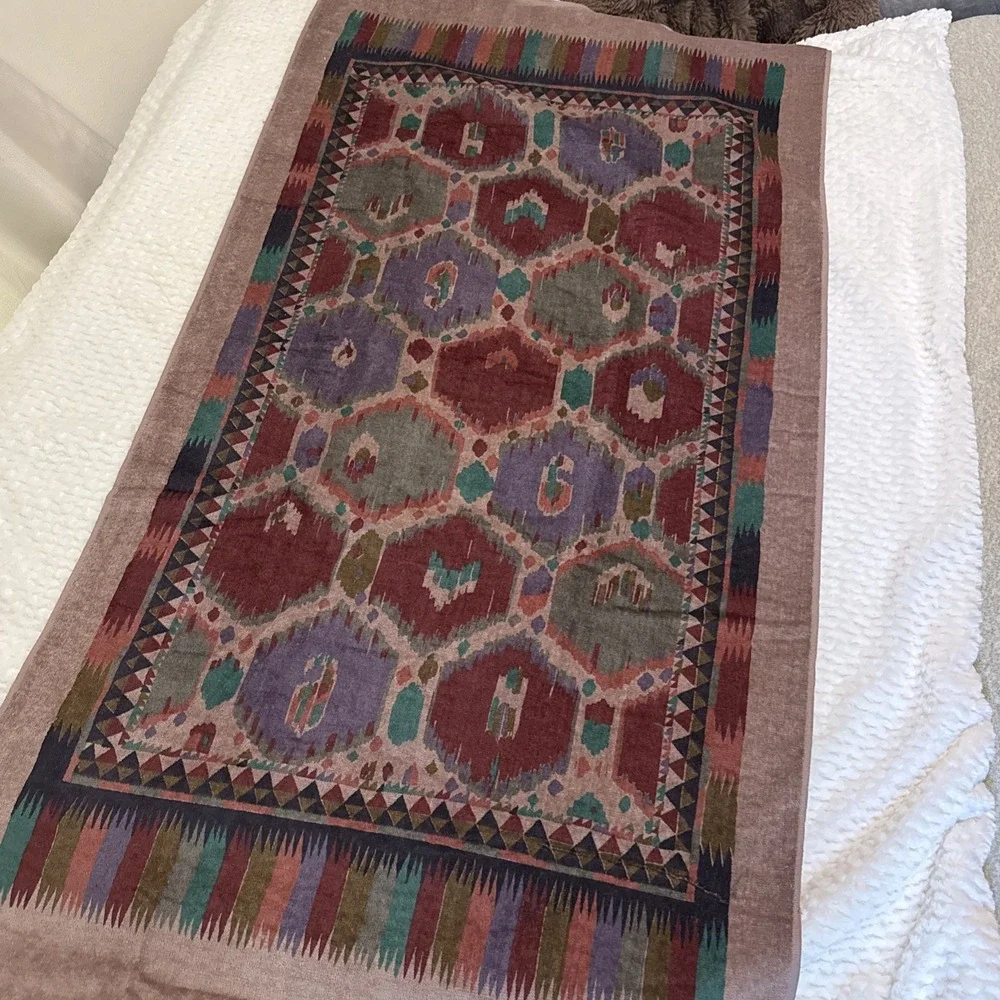 Vintage 1981 Martex Collier Campbell Bath Towel  + Hand Towel Southwestern Aztec